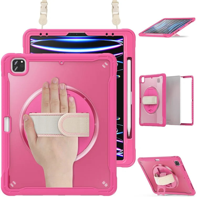 For iPad Pro 12.9 (2018) / (2020) / (2021) / (2022) Case Kickstand Tablet Cover with Shoulder Strap / Hand Strap