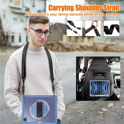 For iPad Pro 12.9 (2018) / (2020) / (2021) / (2022) Case Kickstand Tablet Cover with Shoulder Strap / Hand Strap