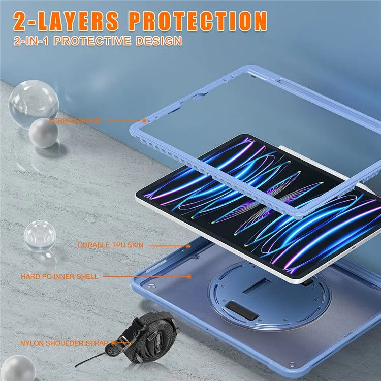 For iPad Pro 12.9 (2018) / (2020) / (2021) / (2022) Case Kickstand Tablet Cover with Shoulder Strap / Hand Strap