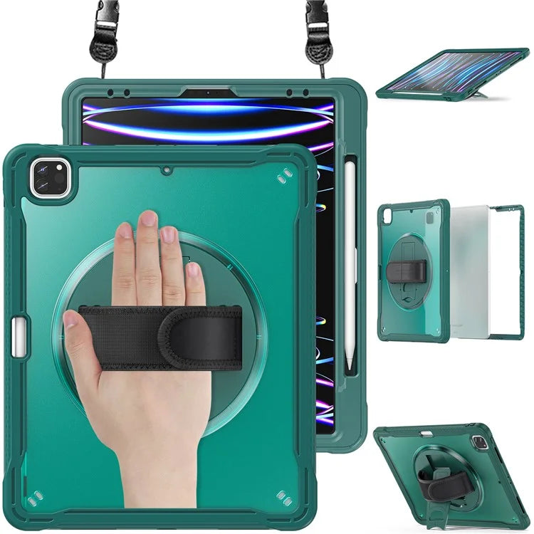 For iPad Pro 12.9 (2018) / (2020) / (2021) / (2022) Case Kickstand Tablet Cover with Shoulder Strap / Hand Strap