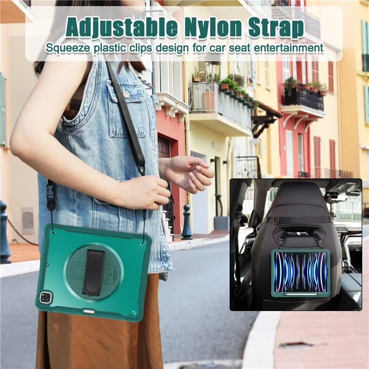 For iPad Pro 12.9 (2018) / (2020) / (2021) / (2022) Case Kickstand Tablet Cover with Shoulder Strap / Hand Strap
