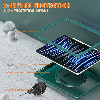 For iPad Pro 12.9 (2018) / (2020) / (2021) / (2022) Case Kickstand Tablet Cover with Shoulder Strap / Hand Strap