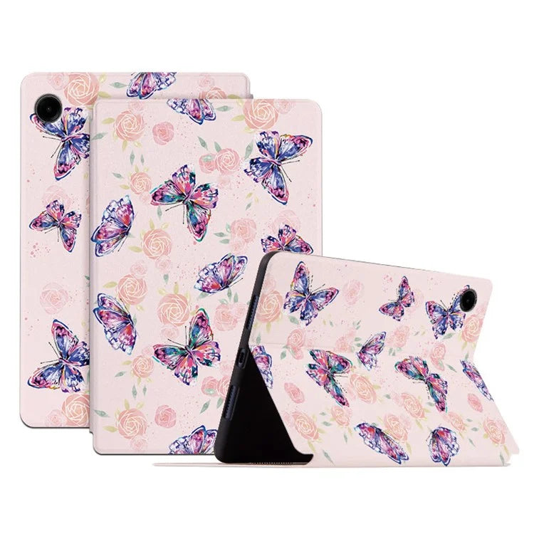 For Samsung Galaxy Tab A9 Stand Cover PU Leather Butterfly Pattern Smart Tablet Shell