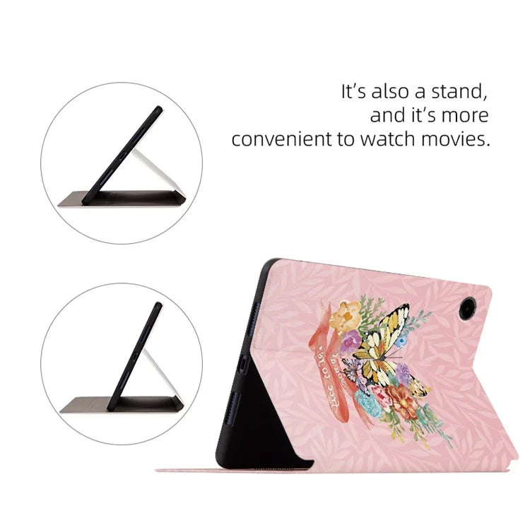 For Samsung Galaxy Tab A9 Stand Cover PU Leather Butterfly Pattern Smart Tablet Shell