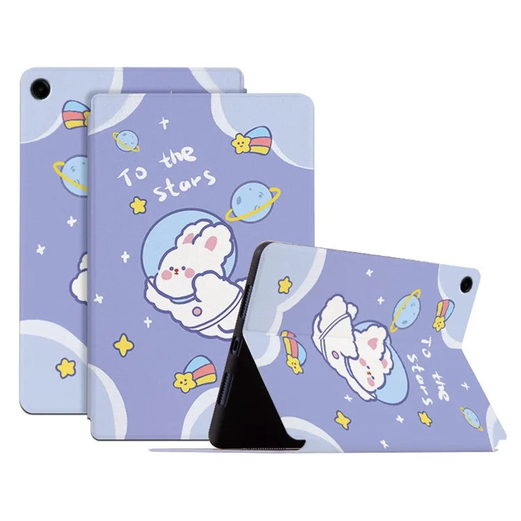 For Samsung Galaxy Tab A9+ Cartoon Pattern Cover PU Leather Smart Tablet Case