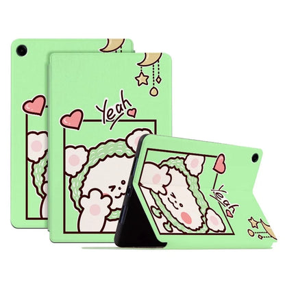 For Samsung Galaxy Tab A9+ Cartoon Pattern Cover PU Leather Smart Tablet Case