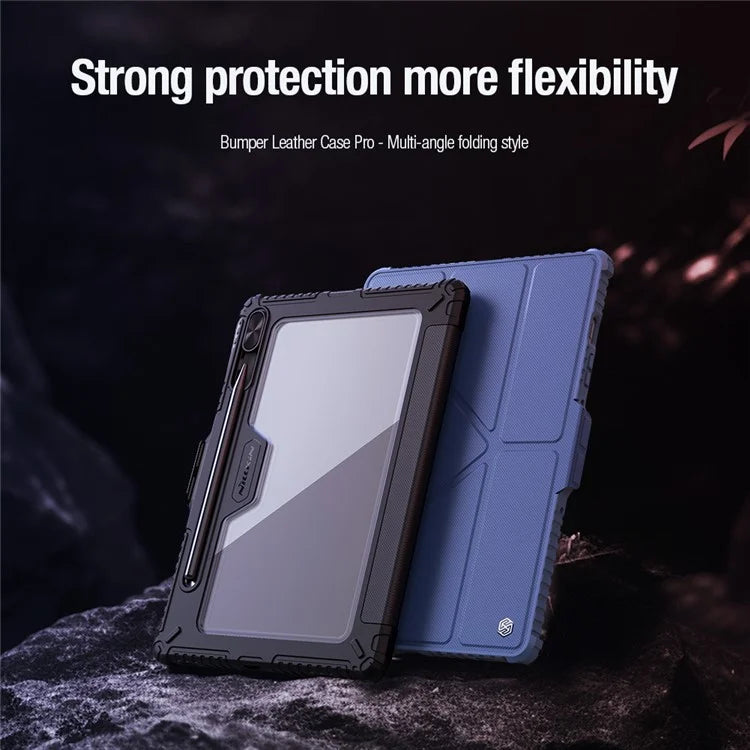 NILLKIN Bumper Leather Case Pro for Samsung Galaxy Tab S9 Case Slide Camera Lid PU Leather Tablet Cover
