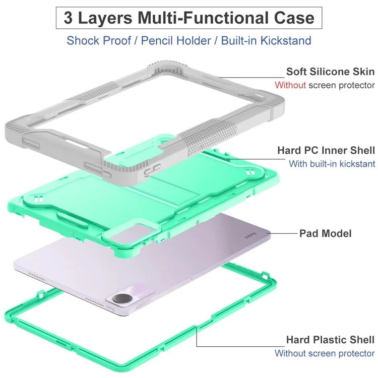 For Xiaomi Redmi Pad SE Kickstand Cover Rugged Silicone + PC Protective Tablet Case