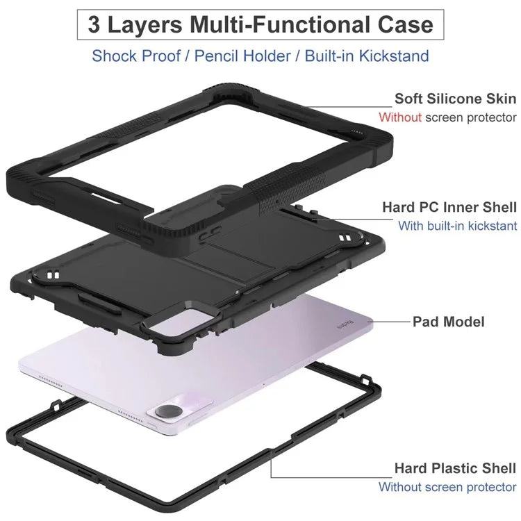 For Xiaomi Redmi Pad SE Kickstand Cover Rugged Silicone + PC Protective Tablet Case