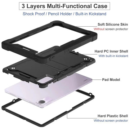For Xiaomi Redmi Pad SE Kickstand Cover Rugged Silicone + PC Protective Tablet Case