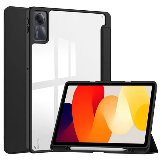 For Xiaomi Redmi Pad SE Tablet Case Anti-scratch Leather+TPU+Acrylic Stand Cover with Pen Slot