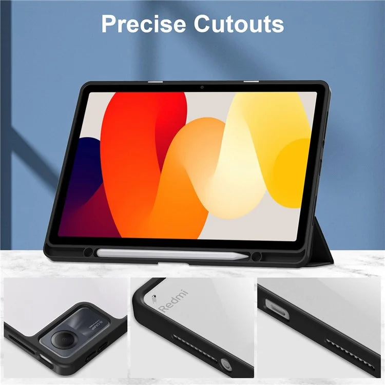 For Xiaomi Redmi Pad SE Tablet Case Anti-scratch Leather+TPU+Acrylic Stand Cover with Pen Slot