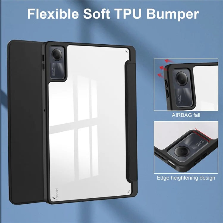 For Xiaomi Redmi Pad SE Tablet Case Anti-scratch Leather+TPU+Acrylic Stand Cover with Pen Slot