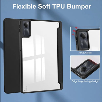For Xiaomi Redmi Pad SE Tablet Case Anti-scratch Leather+TPU+Acrylic Stand Cover with Pen Slot