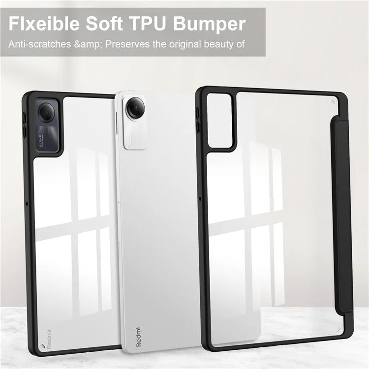 For Xiaomi Redmi Pad SE Tablet Case Anti-scratch Leather+TPU+Acrylic Stand Cover with Pen Slot