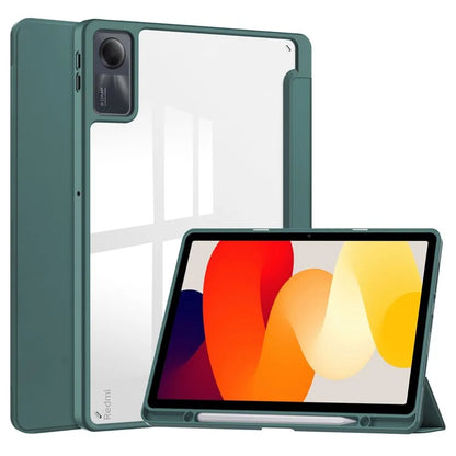 For Xiaomi Redmi Pad SE Tablet Case Anti-scratch Leather+TPU+Acrylic Stand Cover with Pen Slot
