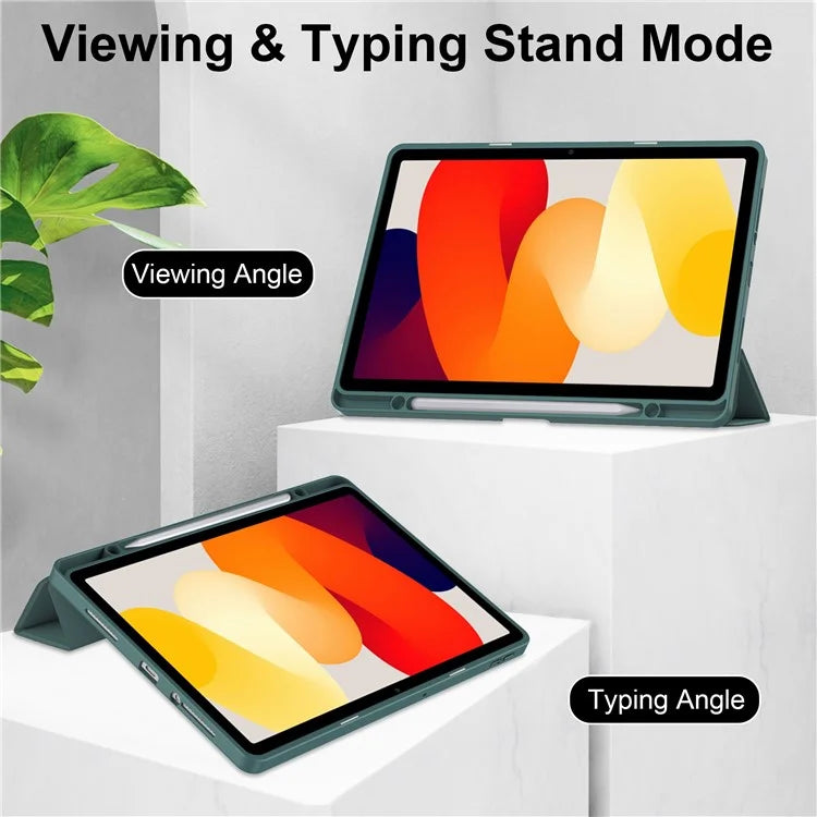 For Xiaomi Redmi Pad SE Tablet Case Anti-scratch Leather+TPU+Acrylic Stand Cover with Pen Slot