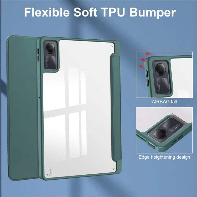 For Xiaomi Redmi Pad SE Tablet Case Anti-scratch Leather+TPU+Acrylic Stand Cover with Pen Slot