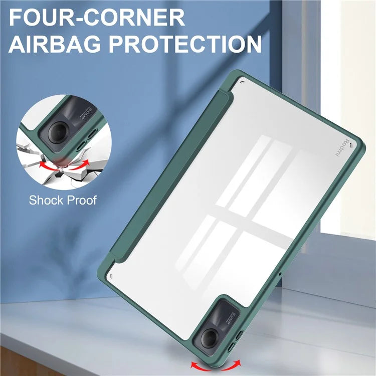 For Xiaomi Redmi Pad SE Tablet Case Anti-scratch Leather+TPU+Acrylic Stand Cover with Pen Slot