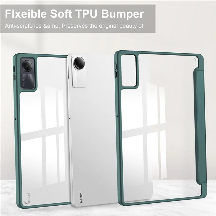 For Xiaomi Redmi Pad SE Tablet Case Anti-scratch Leather+TPU+Acrylic Stand Cover with Pen Slot