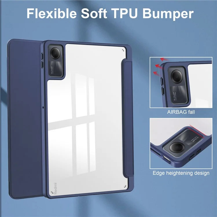 For Xiaomi Redmi Pad SE Tablet Case Anti-scratch Leather+TPU+Acrylic Stand Cover with Pen Slot