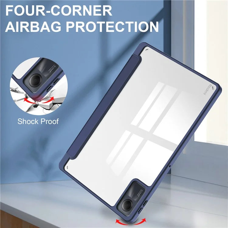 For Xiaomi Redmi Pad SE Tablet Case Anti-scratch Leather+TPU+Acrylic Stand Cover with Pen Slot