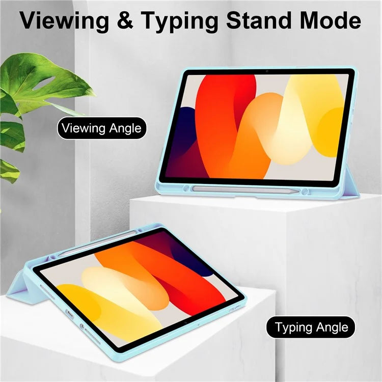 For Xiaomi Redmi Pad SE Tablet Case Anti-scratch Leather+TPU+Acrylic Stand Cover with Pen Slot