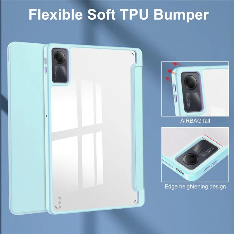 For Xiaomi Redmi Pad SE Tablet Case Anti-scratch Leather+TPU+Acrylic Stand Cover with Pen Slot