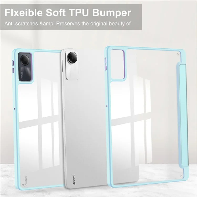 For Xiaomi Redmi Pad SE Tablet Case Anti-scratch Leather+TPU+Acrylic Stand Cover with Pen Slot