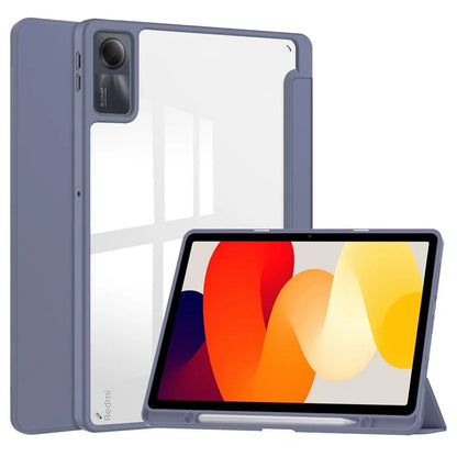 For Xiaomi Redmi Pad SE Tablet Case Anti-scratch Leather+TPU+Acrylic Stand Cover with Pen Slot