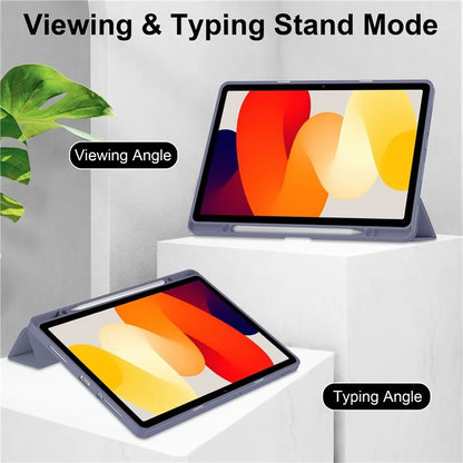 For Xiaomi Redmi Pad SE Tablet Case Anti-scratch Leather+TPU+Acrylic Stand Cover with Pen Slot