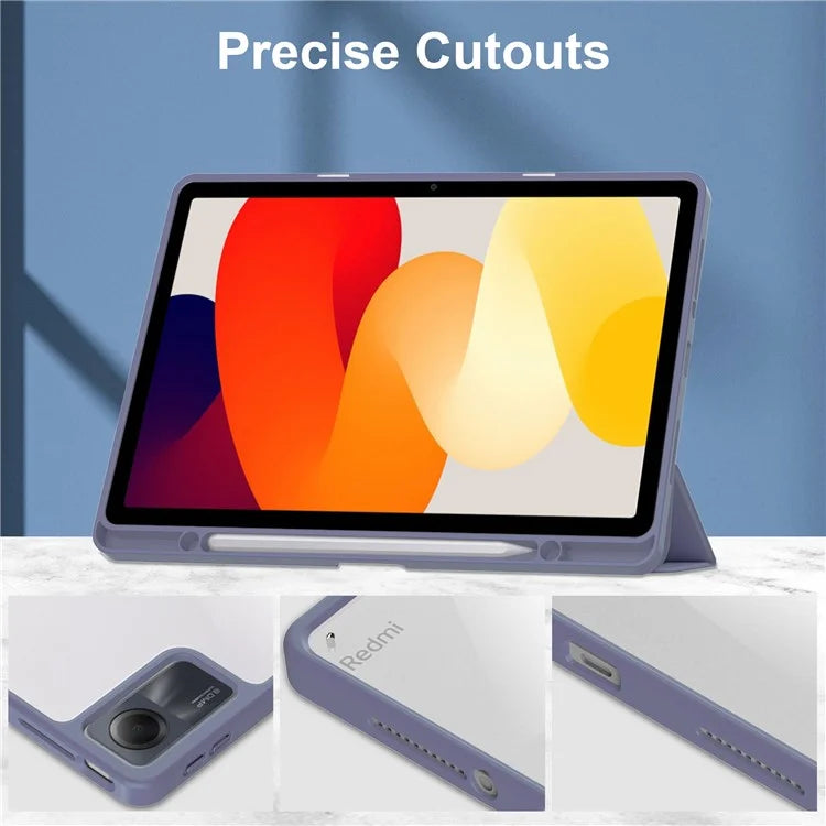 For Xiaomi Redmi Pad SE Tablet Case Anti-scratch Leather+TPU+Acrylic Stand Cover with Pen Slot