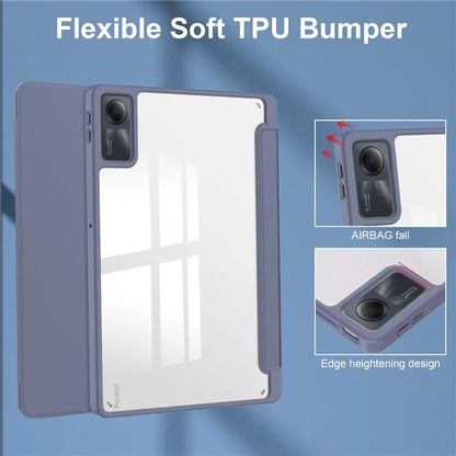 For Xiaomi Redmi Pad SE Tablet Case Anti-scratch Leather+TPU+Acrylic Stand Cover with Pen Slot