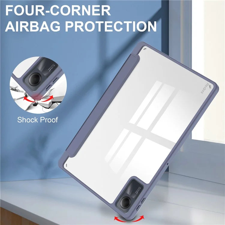 For Xiaomi Redmi Pad SE Tablet Case Anti-scratch Leather+TPU+Acrylic Stand Cover with Pen Slot
