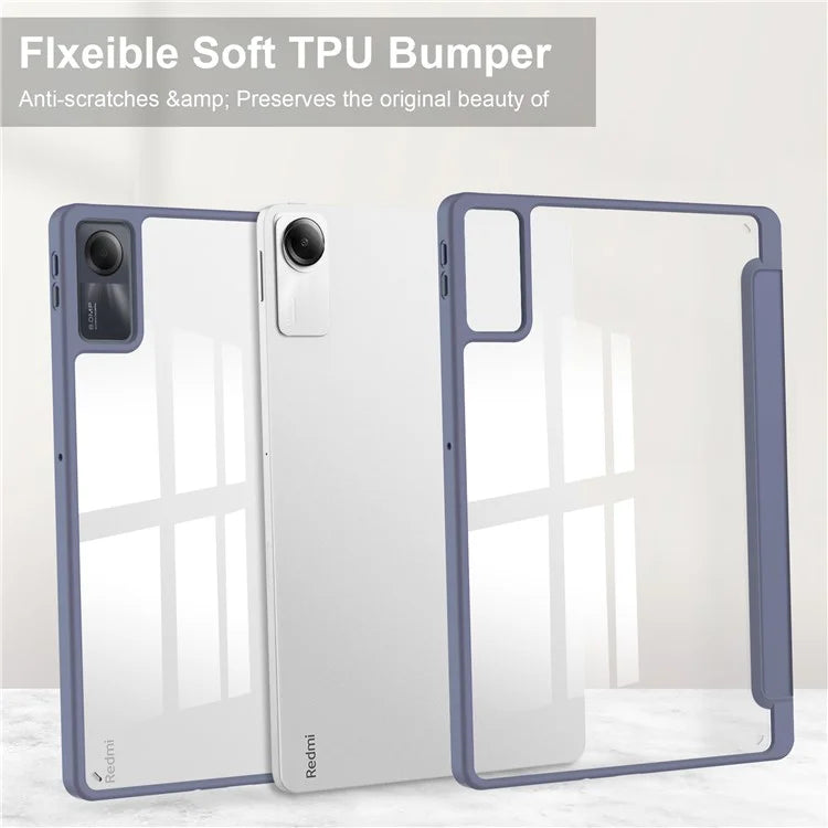 For Xiaomi Redmi Pad SE Tablet Case Anti-scratch Leather+TPU+Acrylic Stand Cover with Pen Slot