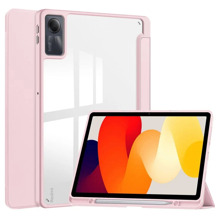 For Xiaomi Redmi Pad SE Tablet Case Anti-scratch Leather+TPU+Acrylic Stand Cover with Pen Slot