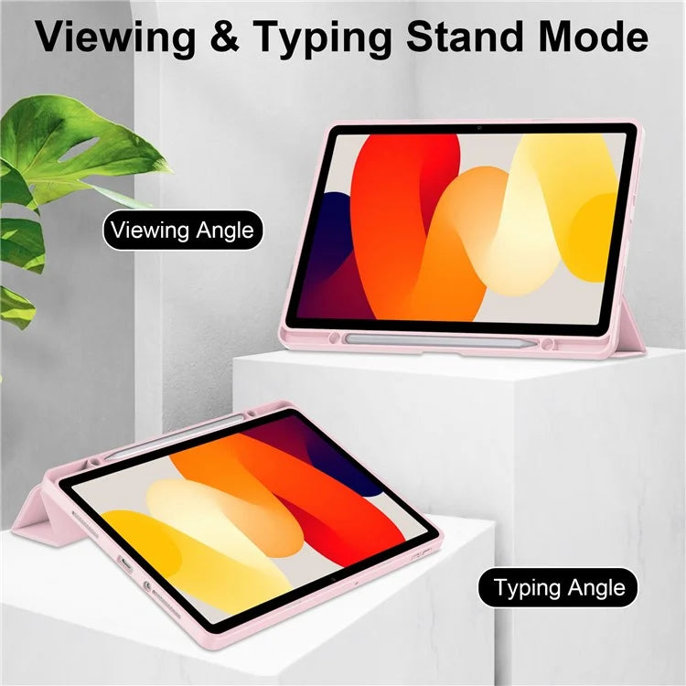 For Xiaomi Redmi Pad SE Tablet Case Anti-scratch Leather+TPU+Acrylic Stand Cover with Pen Slot