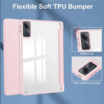 For Xiaomi Redmi Pad SE Tablet Case Anti-scratch Leather+TPU+Acrylic Stand Cover with Pen Slot
