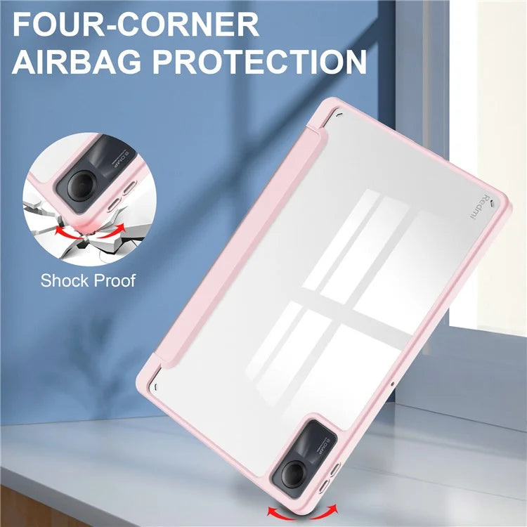 For Xiaomi Redmi Pad SE Tablet Case Anti-scratch Leather+TPU+Acrylic Stand Cover with Pen Slot