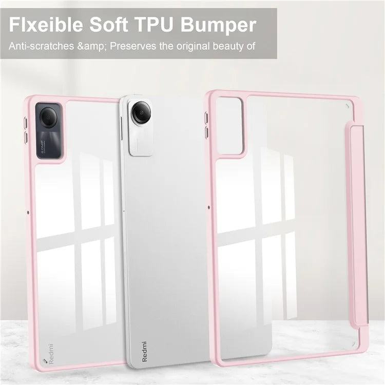 For Xiaomi Redmi Pad SE Tablet Case Anti-scratch Leather+TPU+Acrylic Stand Cover with Pen Slot