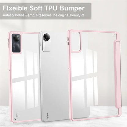 For Xiaomi Redmi Pad SE Tablet Case Anti-scratch Leather+TPU+Acrylic Stand Cover with Pen Slot
