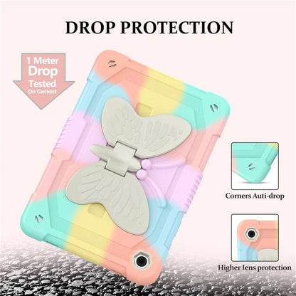 For Samsung Galaxy Tab A9+ Tablet Case Butterfly Shape Silicone + PC Kickstand Phone Cover with Shoulder Strap
