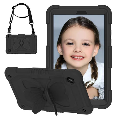 For Samsung Galaxy Tab A9  Tablet Case Butterfly Shape Silicone + PC Protective Cover with Shoulder Strap