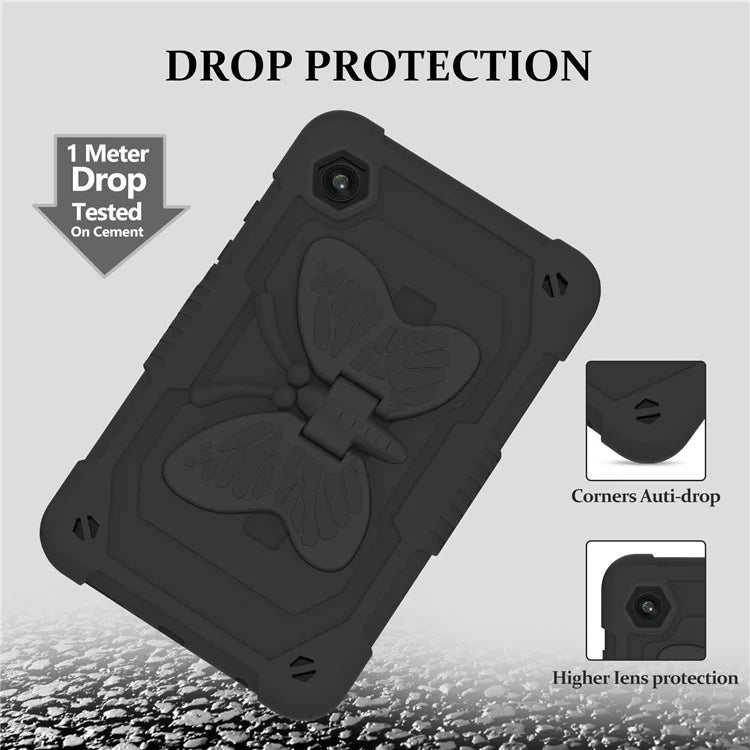For Samsung Galaxy Tab A9  Tablet Case Butterfly Shape Silicone + PC Protective Cover with Shoulder Strap