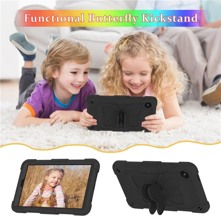 For Samsung Galaxy Tab A9  Tablet Case Butterfly Shape Silicone + PC Protective Cover with Shoulder Strap