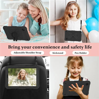 For Samsung Galaxy Tab A9  Tablet Case Butterfly Shape Silicone + PC Protective Cover with Shoulder Strap