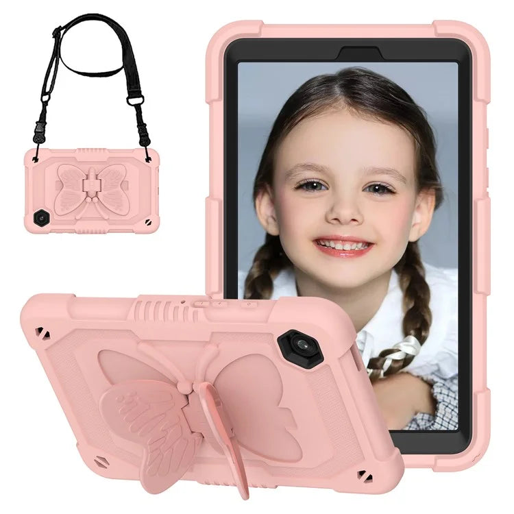 For Samsung Galaxy Tab A9  Tablet Case Butterfly Shape Silicone + PC Protective Cover with Shoulder Strap