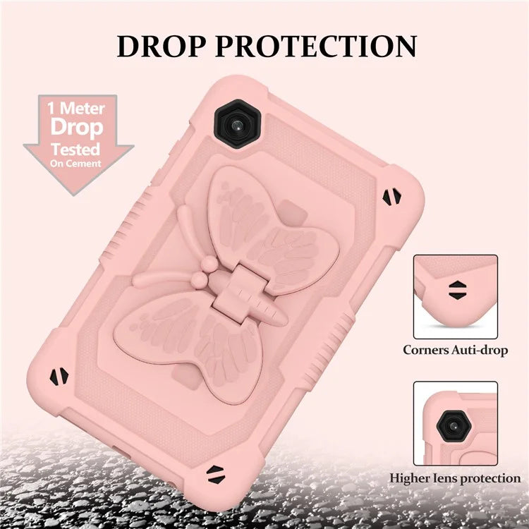 For Samsung Galaxy Tab A9  Tablet Case Butterfly Shape Silicone + PC Protective Cover with Shoulder Strap