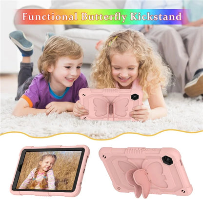 For Samsung Galaxy Tab A9  Tablet Case Butterfly Shape Silicone + PC Protective Cover with Shoulder Strap