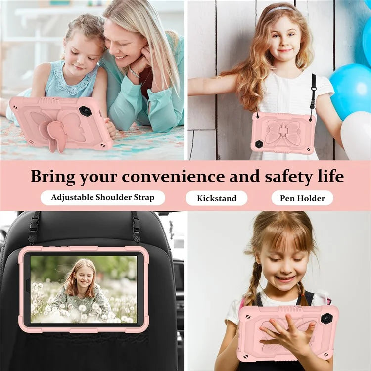 For Samsung Galaxy Tab A9  Tablet Case Butterfly Shape Silicone + PC Protective Cover with Shoulder Strap